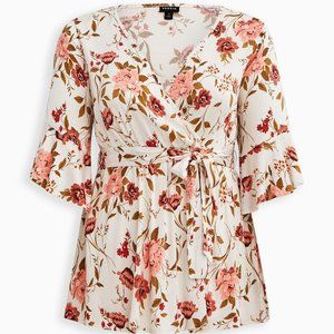 Torrid Surplice Babydoll Top - Stretch Challis Floral White